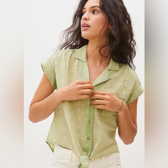 Anthropologie ~Pilcro The Cammie Surf Blouse Embroidered Hem - Picture 3 of 9